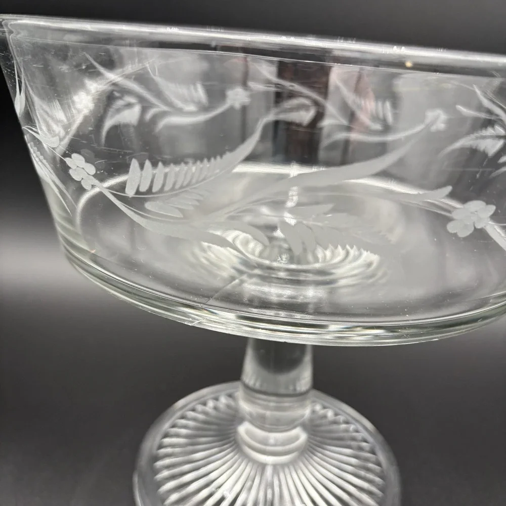 Riverside Glass Compote Thumbprint Band‎ Clear EAPG Antique